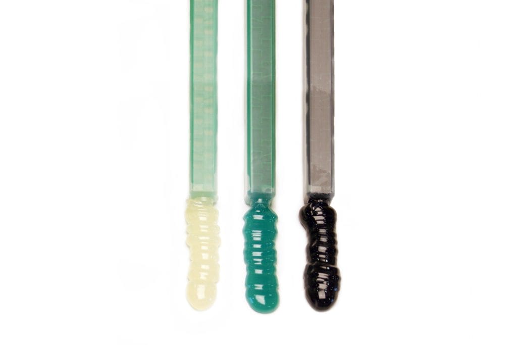 PRO-SET ADV Adhesives. NC (left), QC (middle) and BK (right).