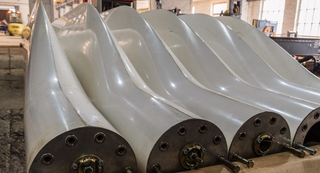 blades for wind generators in the factory floor